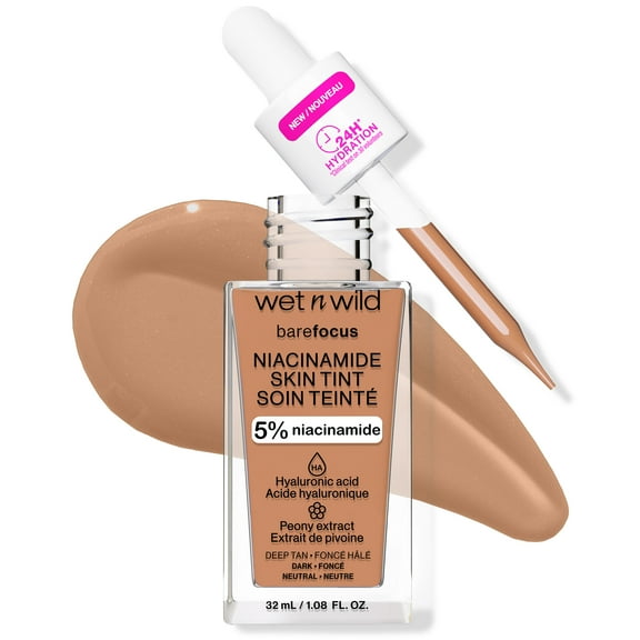 Wet n Wild Bare Focus Skin Tint - 5% Niacinamide Enriched Lightweight Foundation - Deep Tan