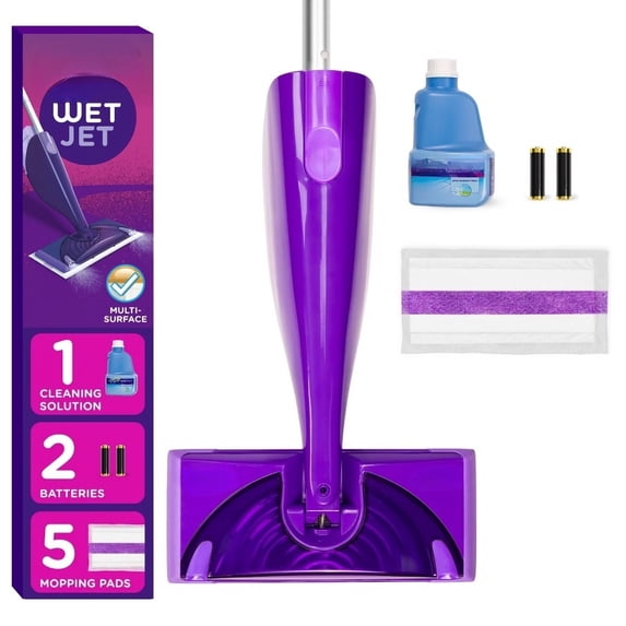 WetJet Floor Mop Starter Kit (1 Spray Mop, 5 Mopping Pads, 1 Floor Cleaner Liquid Solution): Multi - Surface Cleaning, Purple, Plastic