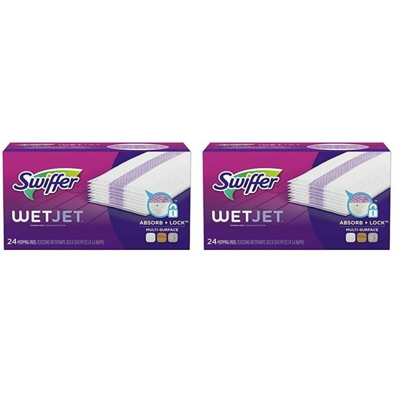 WetJet Spray Mop Refill Pads for Hardwood Floors, Multi Surface Use, Absorbent Lock Strip Technology, 48 Pads Total, White