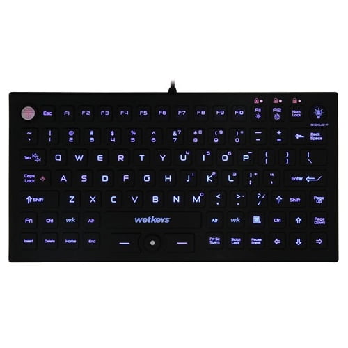 WetKeys Professional-grade Mid-size Rigid Silicone Waterproof Keyboard with Pointing-Device, Backlight and ON-OFF Switch (USB) (Black) | KBWKRC89PB-BK