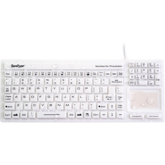 WetKeys SaniType "Touchpad Plus" Hygienic Rigid Silicone Washable USB Keyboard,, White