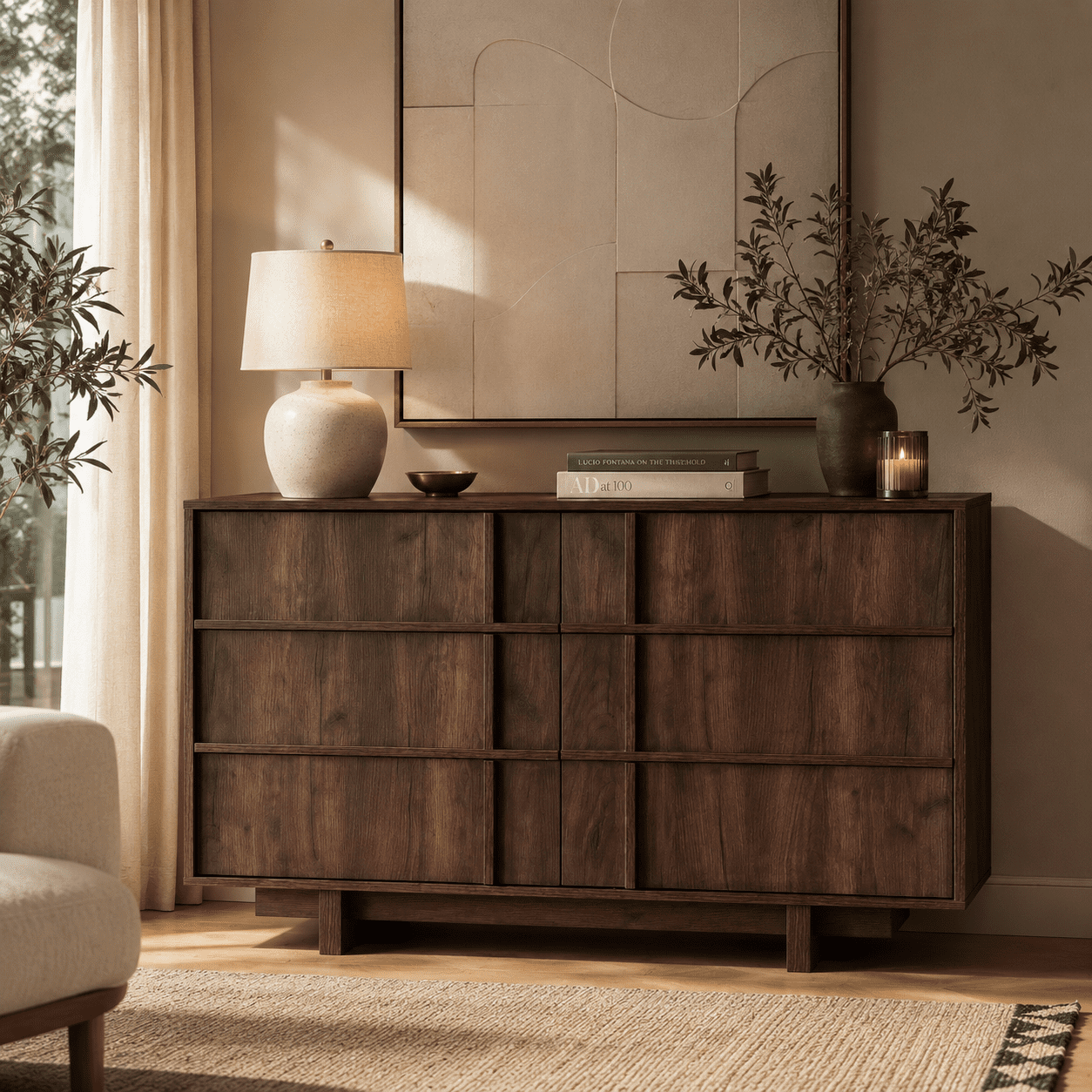 brown mid century modern dresser Baxton Studio Landis Mid-Century Ash Walnut Finished Wood 6-Drawer so strong itll surely 2-in-1 AVON 2 x LITTLE Color:As Photo(Gold)