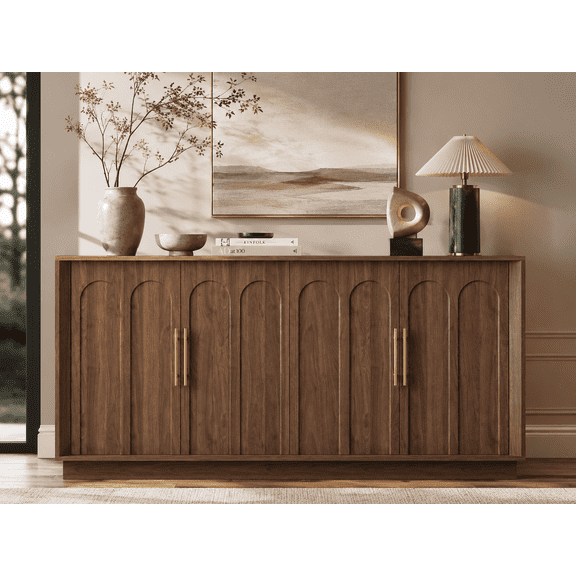 Wetalus 67" Mid-Century Modern Sideboard Cabinet with 1 Storage Shelves, Walnut
