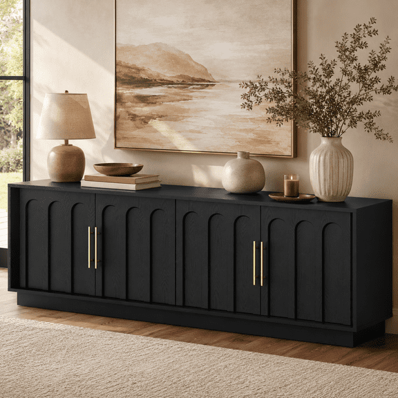 Wetalus 67" Mid-Century TV Stand for 75" TV, Arched, Adjustable Shelves, Black