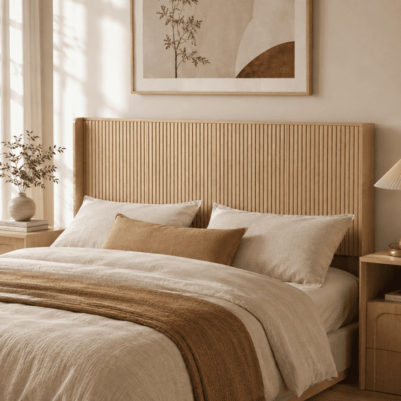 Wetalus King Mid-Century Headboards Wingback, Oak