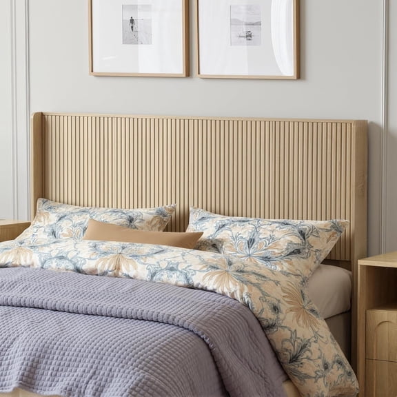 Wetalus Queen Size Headboard Only, 64.1" Wide Wooden Headboard, Modern Farmhouse Head Board, Wall Mounted Headboard, Fluted Panel, Wingback Boho Head Board (Oak, Queen)