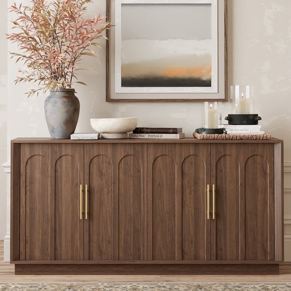 Wetalus Sideboard Buffet Cabinet with Storage, 67" Mid Century Modern Accent Cabinet with Shelves, Walnut