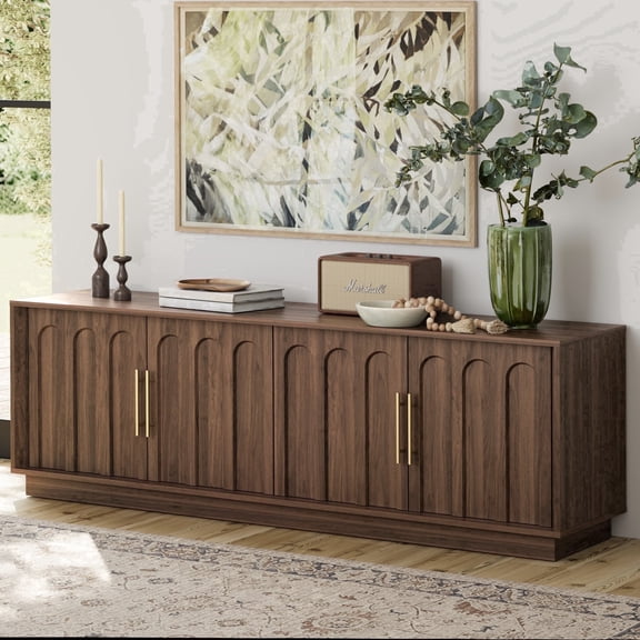Wetalus 67" Mid-Century TV Stand for 75" TV, Arched, Adjustable Shelves, Walnut