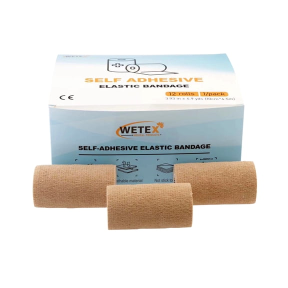 Wetex 24 Rolls Self Adherent Tape Bandages Wrap, 4 Inch x 5 Yards, Tan