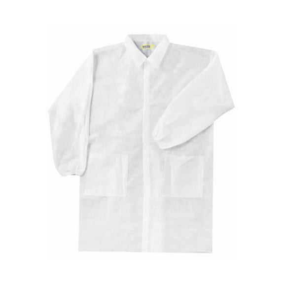 Wetex 50pcs Disposable Unisex Lab Coat Polypropylene, White Color with 3 Pockets, Medium