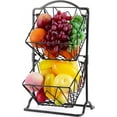 thumbnail image 1 of Wetheny 2 Tier Fruit Basket Fruit Bowl for Kitchen Counter,Bread,Fruit and Vegetable Holder Storage Basket,Wire Hanging Basket stand for Kitchen Organizer, Matte Black, 1 of 9