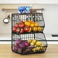 thumbnail image 1 of Wetheny 2 Tier Stackable Wall Mounted Wire Basket Fruit Basket with Wood Lid - Kitchen Pantry Organization and Storage, Hanging Storage Basket for fruits, Onion, Potato, Produce, Vegetable (Black), 1 of 9