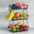 thumbnail image 1 of Wetheny 3-Tier Fruit Basket Bowl Vegetable Storage with Banana Hook and Wooden handle for Kitchen Counter, Detachable Wire Metal Basket for Bread Snacks Onions Potatoes Black, 1 of 8