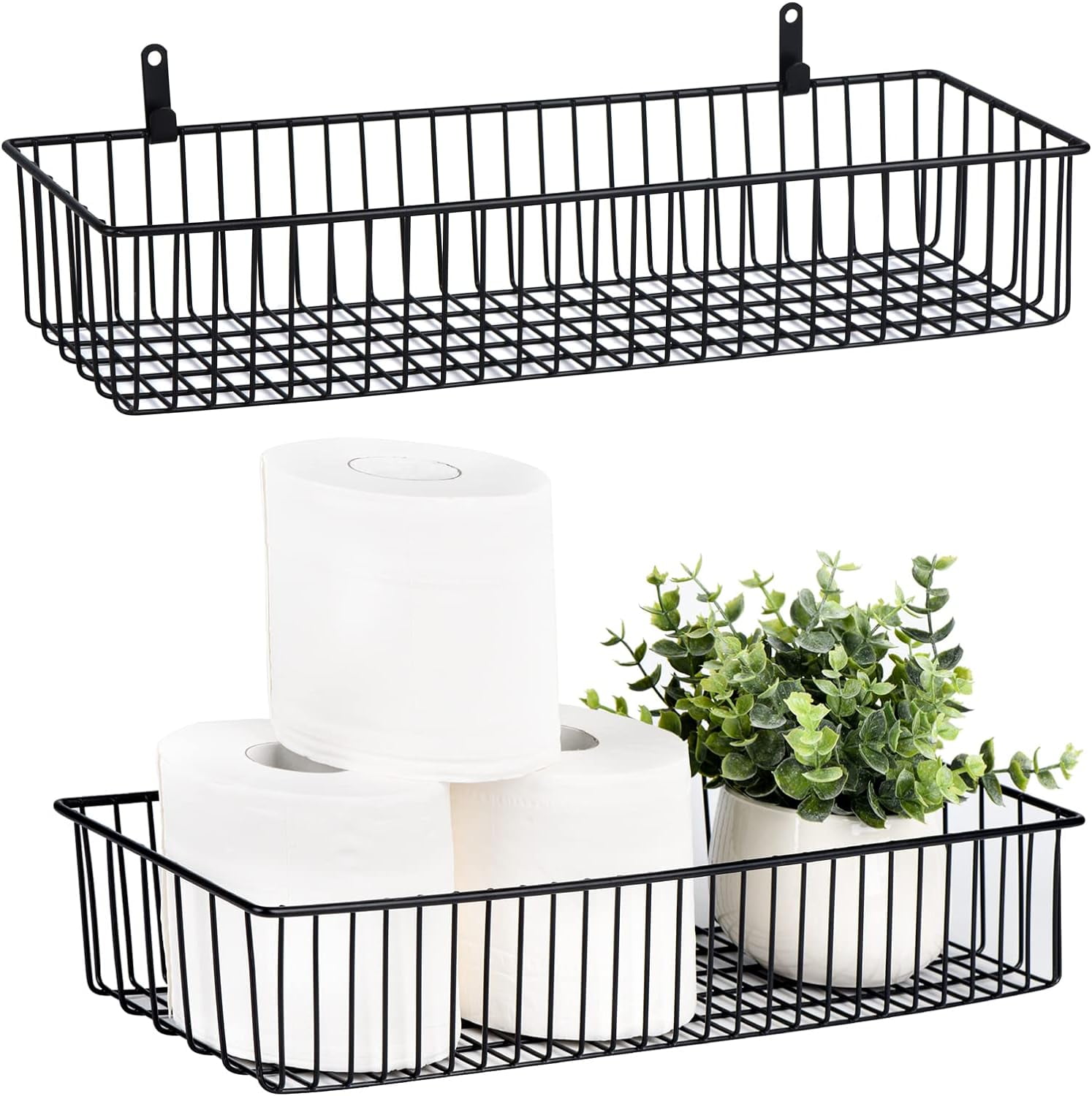 Black Metal Wire Rectangular Storage Basket Set