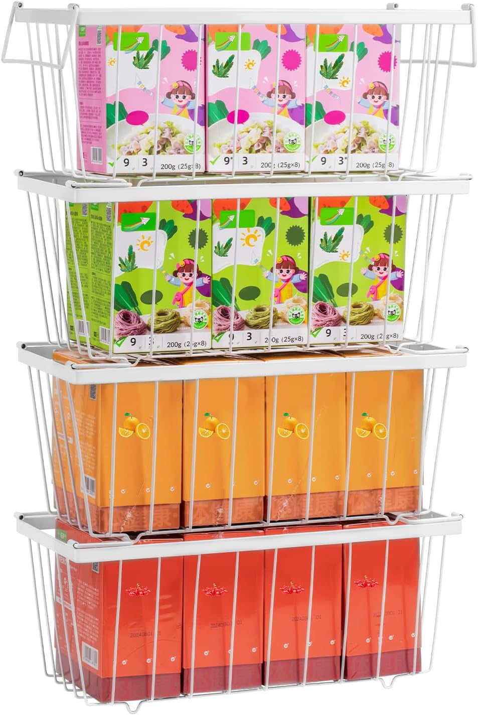Wetheny Freezer Organizer Bins With Side Handle -4 Pack Stackable Chest Freezer Organizer for 7 Cu.FT - Deep Freezer Sort Frozen Food Wire Metal Basket Storage Bins Rack