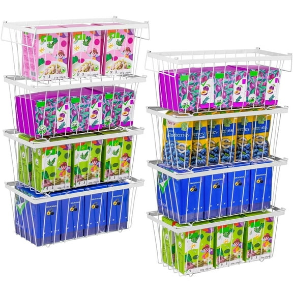 Wetheny Freezer Organizer Bins With Side Handle -8 Pack Stackable Chest Freezer Organizer for 7 Cu.FT - Deep Freezer Sort Frozen Food Wire Metal Basket Storage Bins Rack (White)