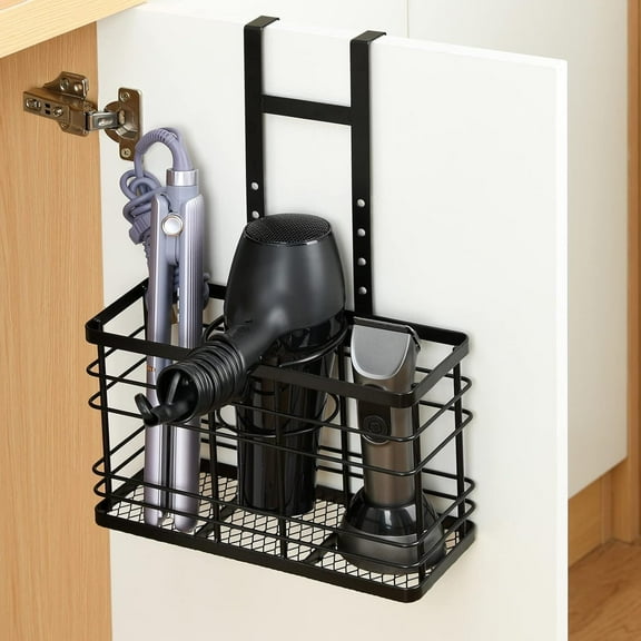 Wetheny Hair Tool Organizer - Hair Dryer Holder 5 Adjustable Height,Bathroom Organizer Cabinet Door/Wall Mounted for Hair Dryer,Curling Iron,Hair Straightener,Brush(Black)