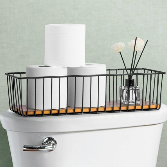 Wetheny Extra large Hanging Wire Basket with Detachable Wood Base and Steel Hooks - Farmhouse Décor Toilet Paper Basket - Wire Storage Basket for Bathroom, Kitchen, Pantry, Garage ( 1 Pack)