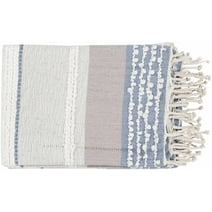Wetherby Boho Throw Blanket with Tassel for Couch, Bed - Square Tiles Striped Decorative Throw - 50" x 60" - Blue, Dusty Pink, Beige