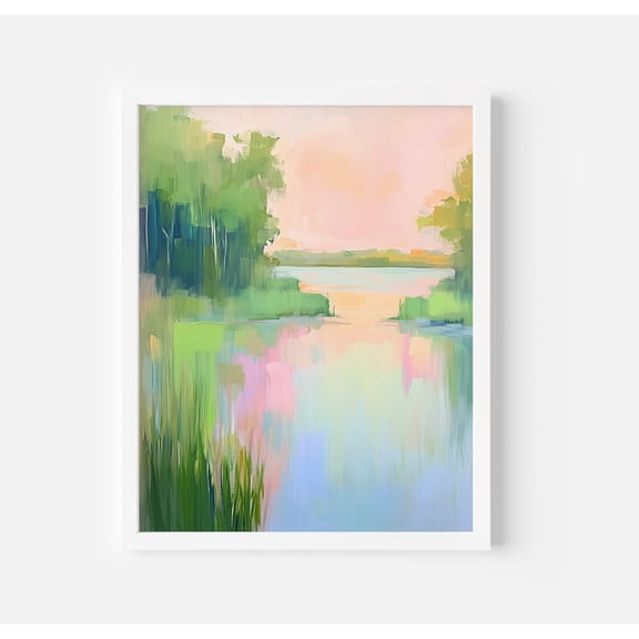 Wetlands Sunset : Coastal Marsh Art Print , Pastel Beach House decor Poster, Unframed Poster Size 12x18 F03.1.19l981