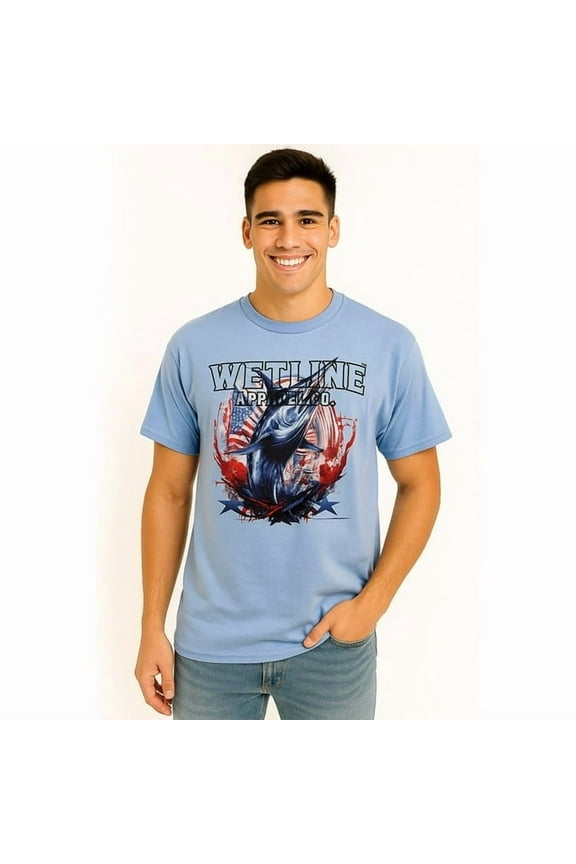 Wetline Apparel Co American Sword Fish Men's Graphic T-Shirt, Fishing Wear Heavy Cotton Short Sleeves Tee, S-5XL