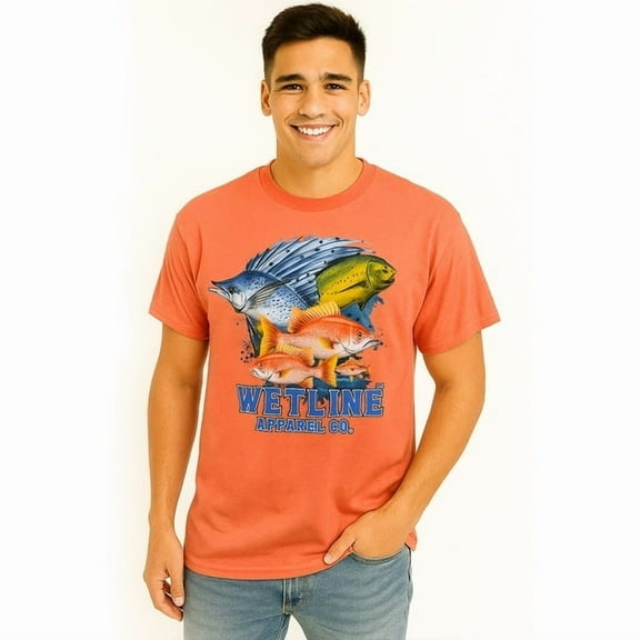 Wetline Apparel Co Snapper Trio Men's Graphic T-Shirt, Fishing Wear Heavy Cotton Short Sleeves Tee, S-5XL