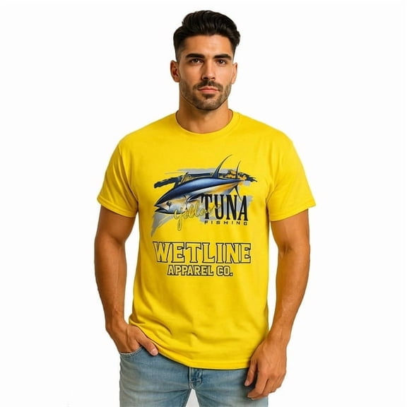 Wetline Apparel Co Yellow Fin Tuna Men's Graphic T-Shirt, Fishing Wear Heavy Cotton Short Sleeves Tee, S-5XL