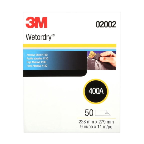 Wetordry Abrasive Sheet 413Q, 02002, 400+ Grit, 9 in x 11 In, Pack Of 50 Sandpaper Sheets For Auto , Metal , Finishing, Paint Prep