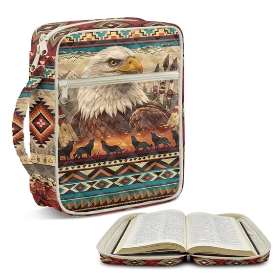 FOR U DESIGNS Aztec Eagle Pttern Bible Cover Southwest American Tribal Bible Holder Case with Handle Quilted Book Cover Bible Carrier Tote Bag for Bible Study/Daily Use