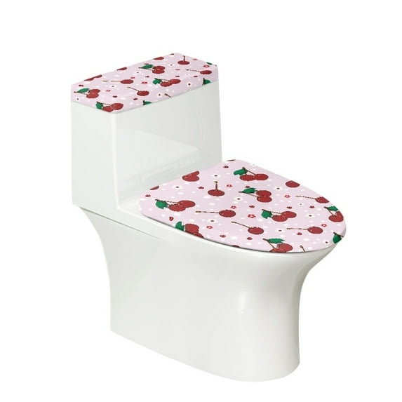 FORUDESIGNS Cherry Print Toilet Lid Cover and Toilet Tank Lid Cover 2 Pack Replacement Toilet Protector Covers with Elastic Bottom for Bathroom Decoration Accessories