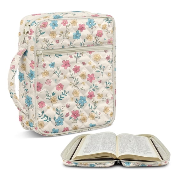 FOR U DESIGNS Flower Print Bible Cover Multifunctional Bible Holder Case Large Quilted Bible Carrier Tote Bag Bible Journaling Supplies Christian Gifts