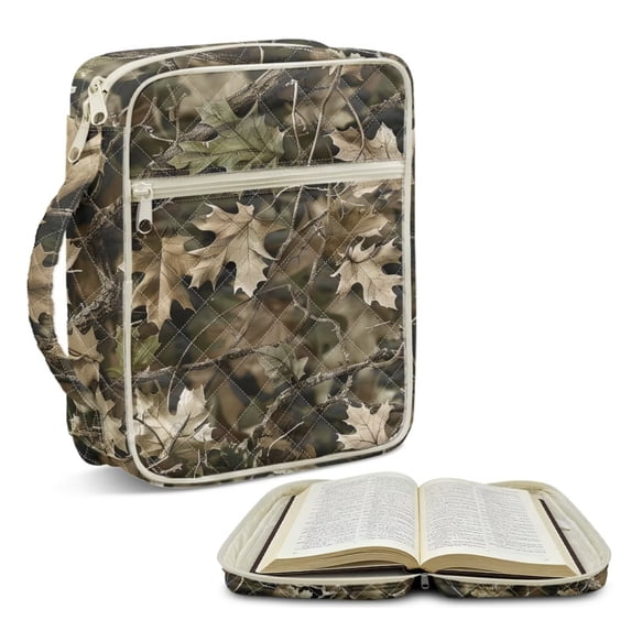 FOR U DESIGNS Hunting Camo Pattern Bible Case Multifunctional Bible Carrier Tote Bag Church Bags Bible Journaling Supplies Protective Church Organizer Holder Bag