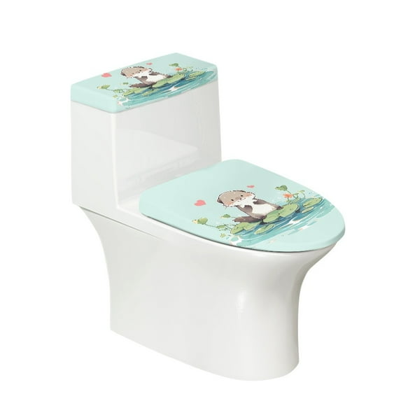 FORUDESIGNS Otter Lotus Leaf Pattern Toilet Lid Cover Set of 2, Comfortable Bathroom Toilet Protector, Machine Washable Seat Covers Fits Most Size Toilet Lids, Gifts for Family