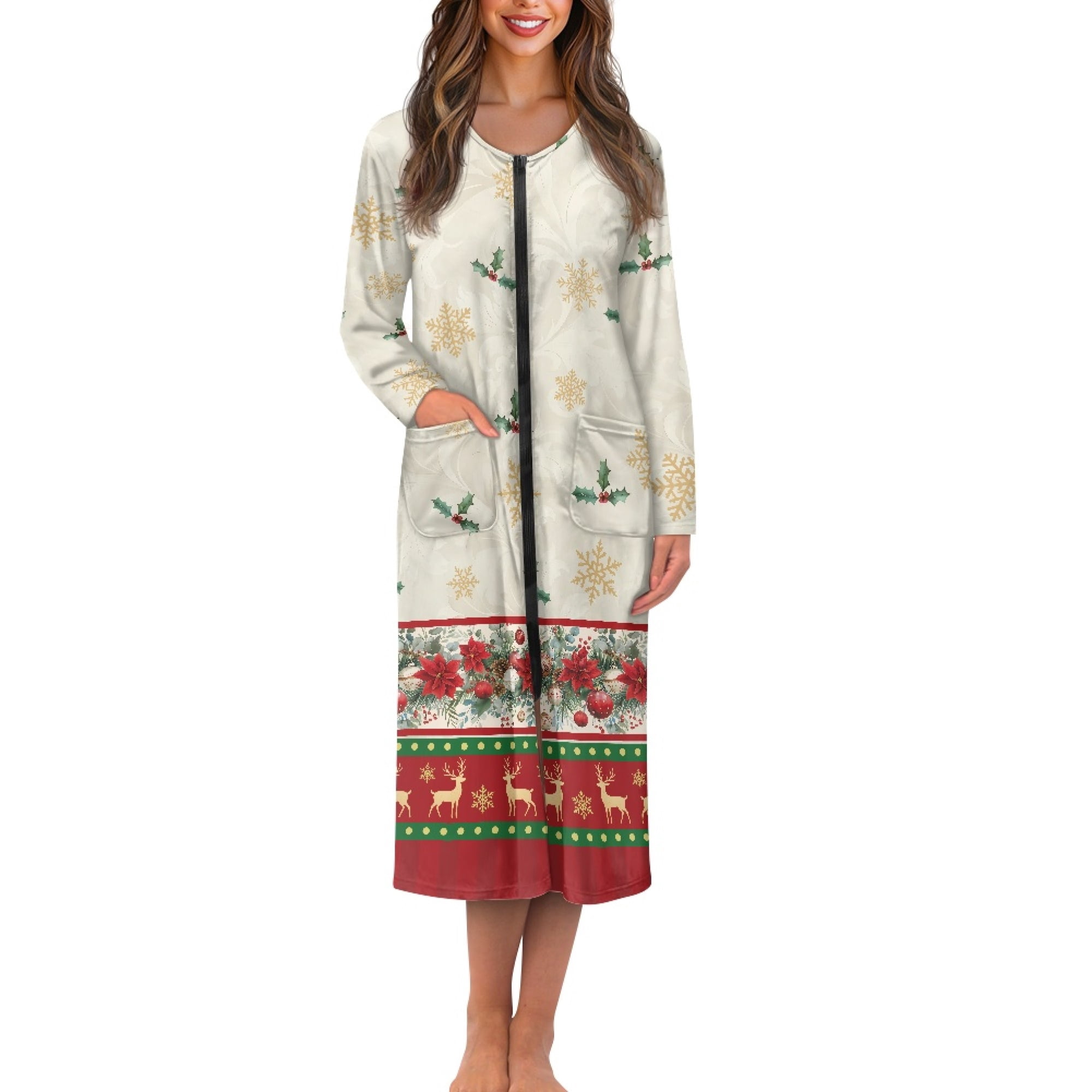 white christmas dresses [Plus Size] Red & Green 1950s Christmas Snowflake Swing Dress