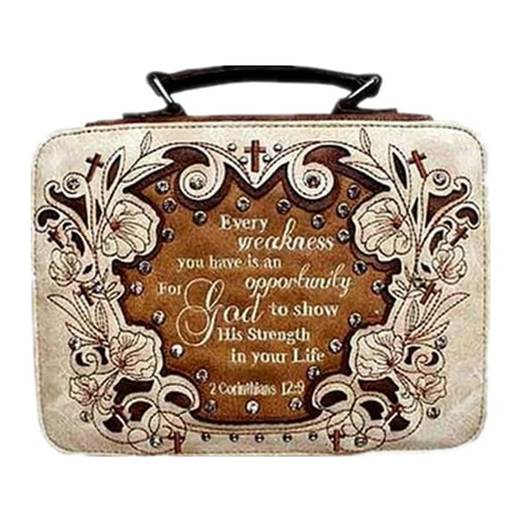 Wetsern Bible Cover Cross Embroidered Scripture Bible Verse Rhinestone Book Case