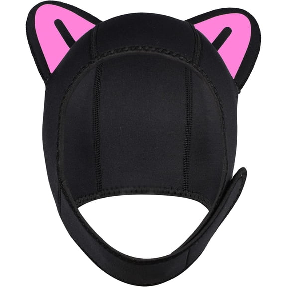 Wetsuit Hood Cat Ears 3mm Neoprene Scuba Diving Hood for Women, Scuba Dive Cap Hat Thermal Surfing Hood with Flow Vent for Snorkeling Swimming Water Sports(White)