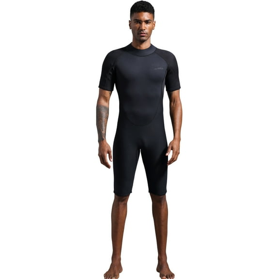 Wetsuits for Men and Women, 2mm Mens Short Wet Suit Diving Surfing Snorkeling Kayaking Water Sports(Men-Shorty-Black,XXL)