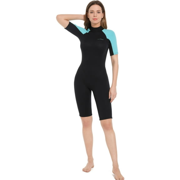 Wetsuits for Men and Women, 2mm Mens Short Wet Suit Diving Surfing Snorkeling Kayaking Water Sports(Women-Shorty-Blue,XL)