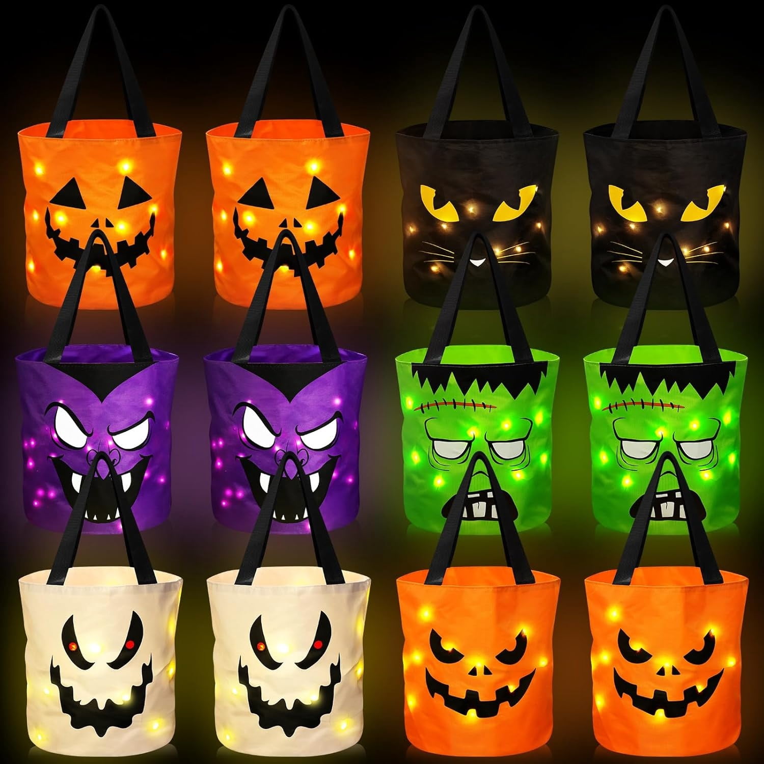 "Wettarn 12 Pcs Halloween LED Candy Buckets Light up Trick or Treat ...