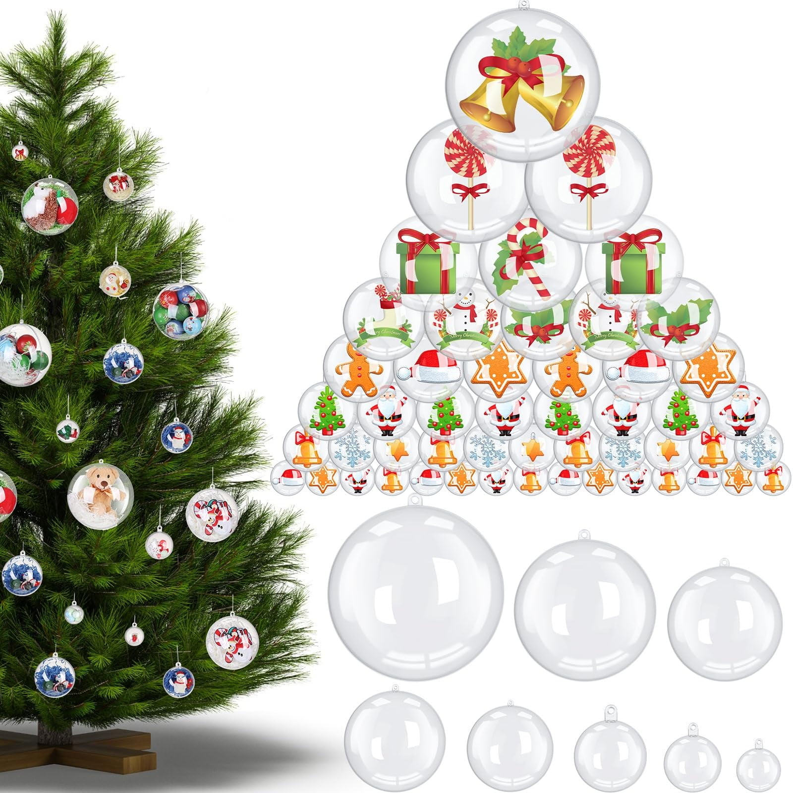Wettarn 200 Pcs Clear EC36 Plastic Ornaments Bulk Christmas Fillable