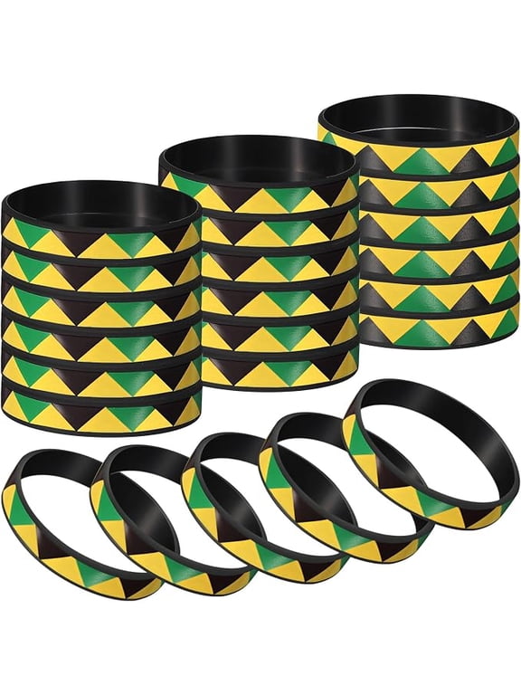 Wettarn 24 Pcs 24 Pcs Jamaican Bracelet Bulk,Black Yellow Green