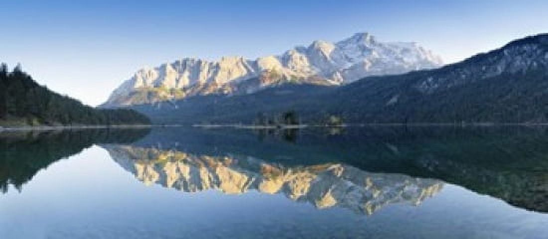 Wetterstein Mountains and Zugspitze Mountain reflecting in Lake Eibsee Bavaria Germany Canvas Art - Panoramic Images (15 x 7)