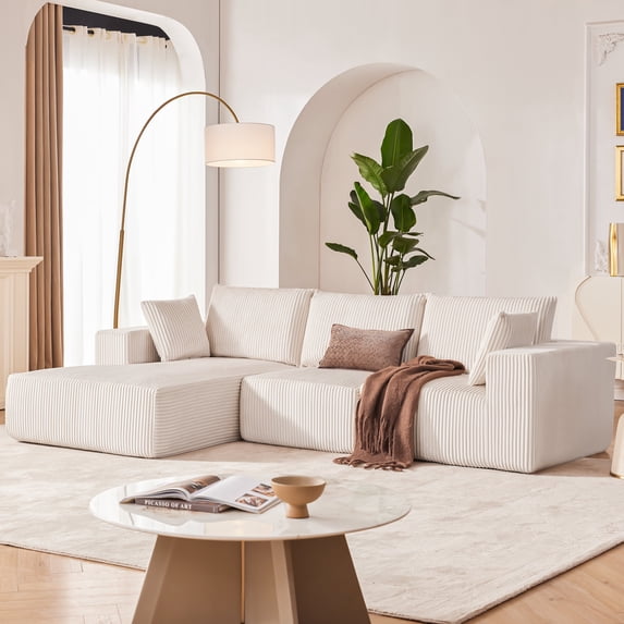Weture 108” Modular Sectional Sofa, Cloud Sectional Couch with Deep Seat, Modern Modular L-Shape Sofa Couch with Chaise,Upholstered Couches for Living Room(Corduroy, Beige)