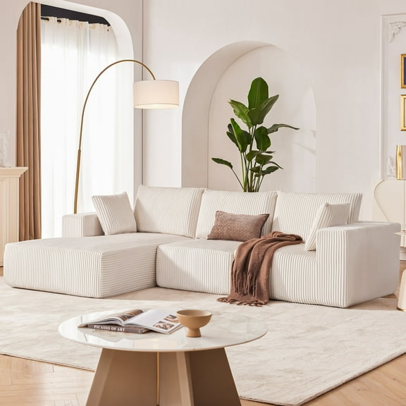 Weture 108” Modular Sectional Sofa, Cloud Sectional Couch with Deep Seat, Modern Modular L-Shape Sofa Couch with Chaise,Upholstered Couches for Living Room(Corduroy, Beige)