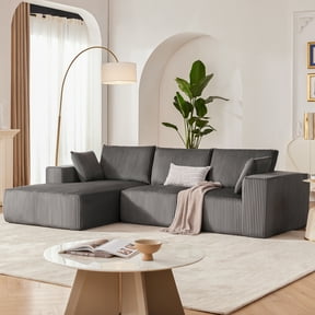 Weture 108” Modular Sectional Sofa, Cloud Sectional Couch with Deep Seat, Modern Modular L-Shape Sofa Couch with Chaise,Upholstered Couches for Living Room,Corduroy, DarkGrey