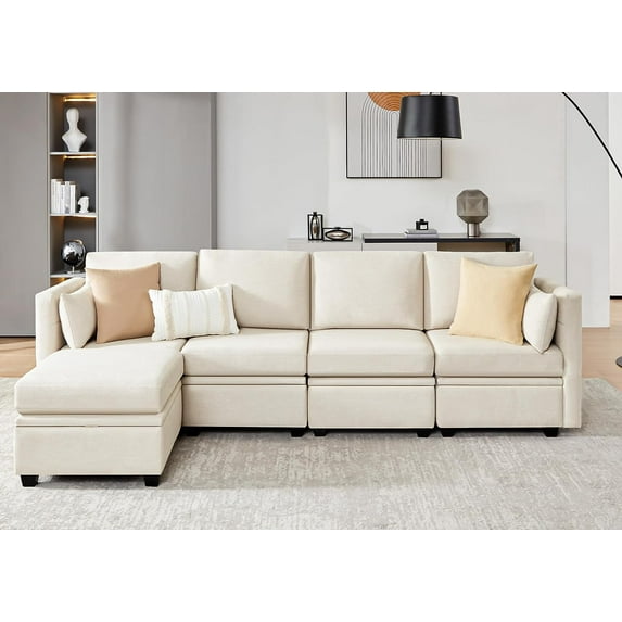 Weture Modular Sectional Sofa, Convertible L Shaped Sofa Couch with Storage, High Supportive & Soft Sponges, 5 Seat Modular Sectionals Sofa Couch with Chaise for Living Room, Beige