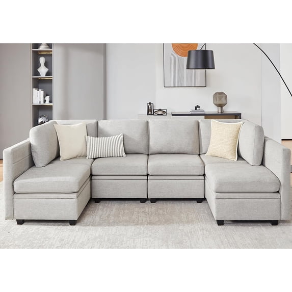 Weture U Shape Sofa-2 modular sectional sofa couch with storage and chaise for living room, Gray