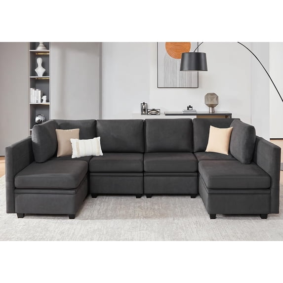 Weture Modular Sectional Sofa, Convertible U Shaped Sofa Couch with Storage, High Supportive & Soft Sponges, 6 Seat Modular Sectionals Sofa Couch with Chaise for Living Room, Dark Grey