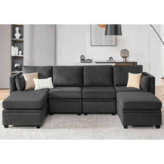 Weture Modular Sectional Sofa, Convertible U Shaped Sofa Couch with Storage, High Supportive & Soft Sponges, 6 Seat Modular Sectionals Sofa Couch with Chaise for Living Room, Dark Grey