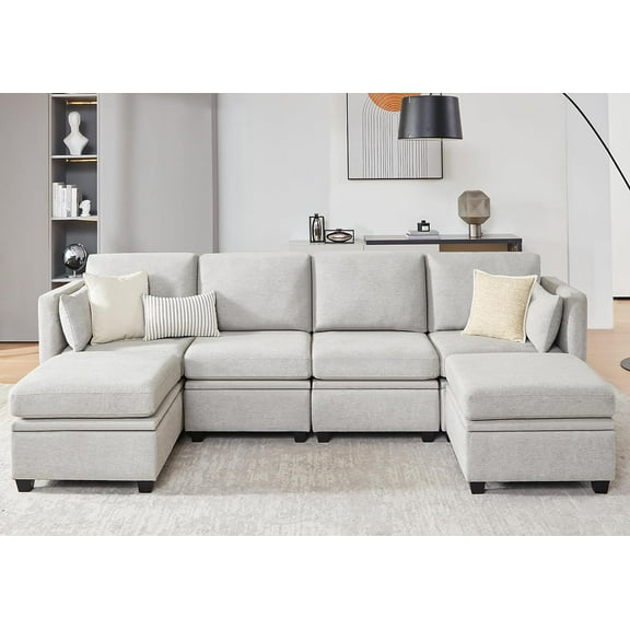 Weture Modular Sectional Sofa, Convertible U Shaped Sofa Couch with Storage, High Supportive & Soft Sponges, 6 Seat Modular Sectionals Sofa Couch with Chaise for Living Room, Grey